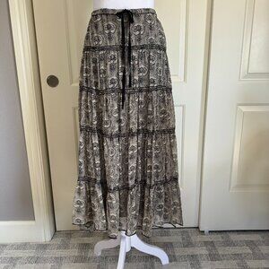 Studio M Silk Midi Skirt in Black and Gray, Size Large